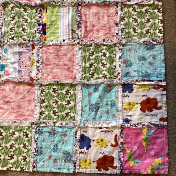 Handmade Rag Quilt + Matching Pillow Case 53” X  41” Small Twin Bedding - Picture 6 of 11